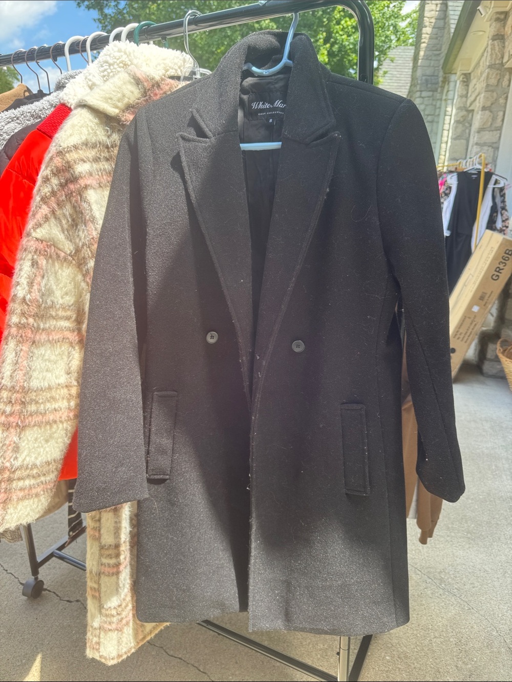 White Mark Men's Black Double-Breasted Pea Coat